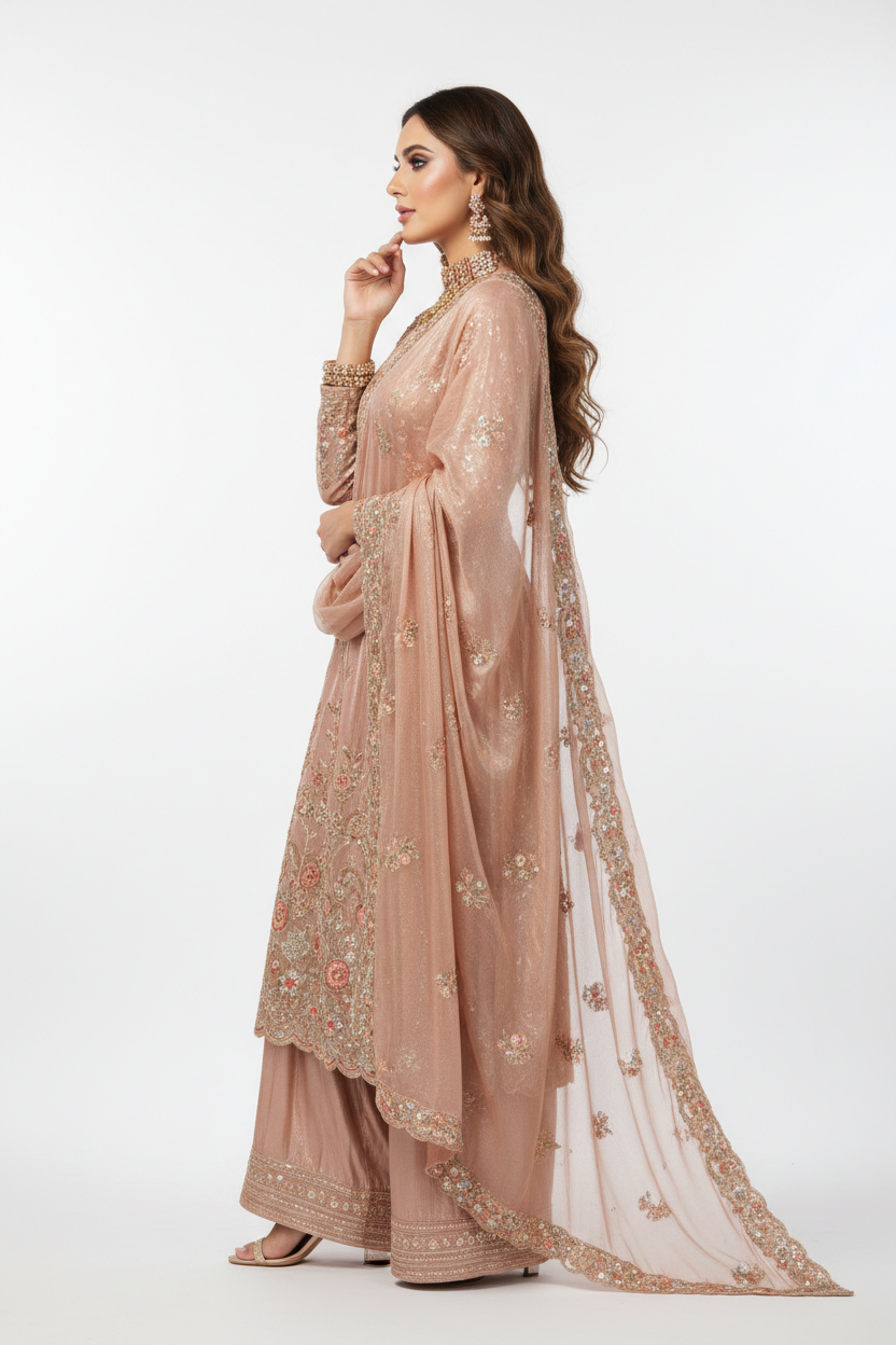 Rose Gold Salwar Suit - Side View