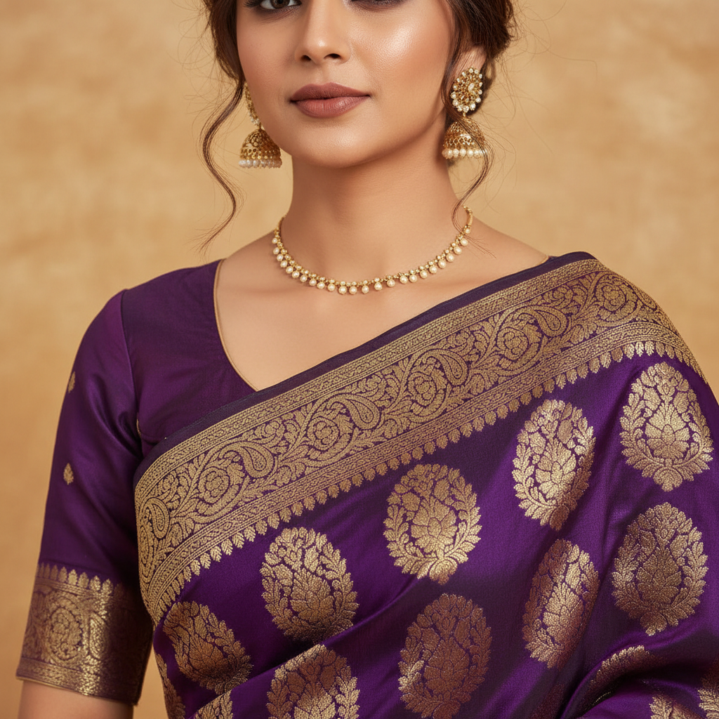 Baingani Silk Saree - Detail View