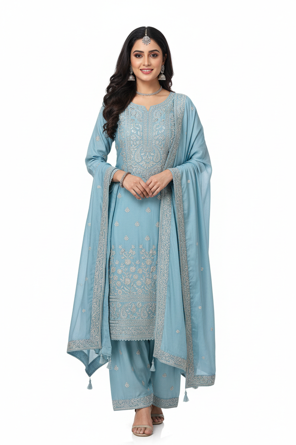 Sky Blue Salwar Suit - Front View