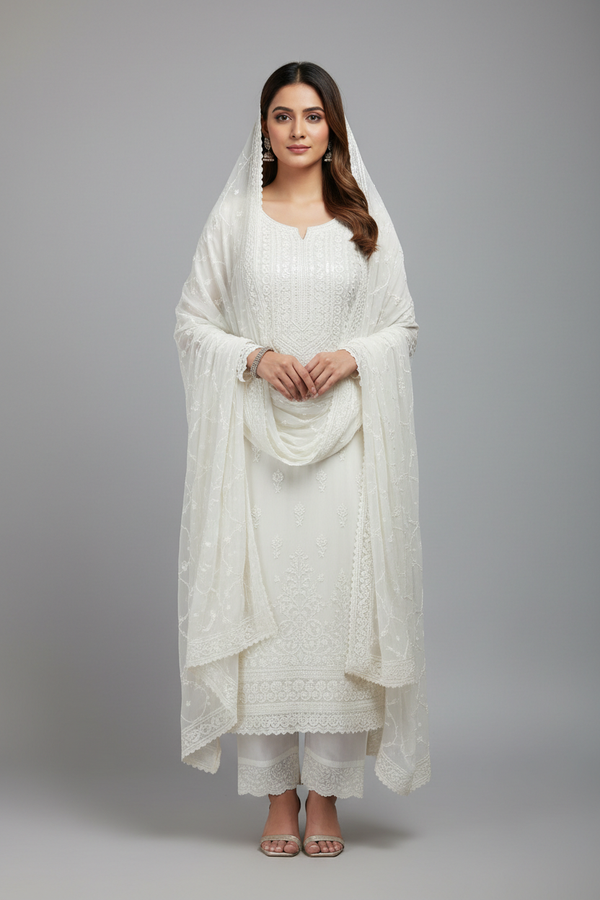White Salwar Suit - Front View