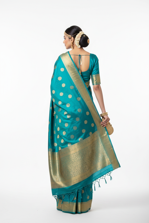 Firozi Silk Saree - Back View