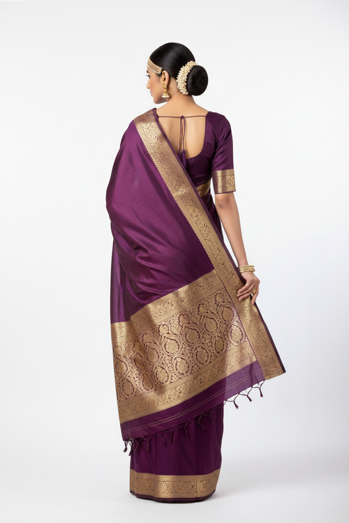Baingani Silk Saree - Back View