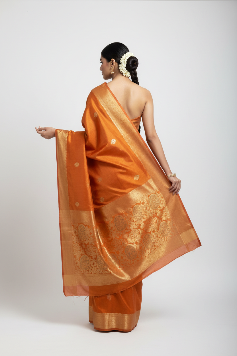 Narangi Silk Saree - Back View
