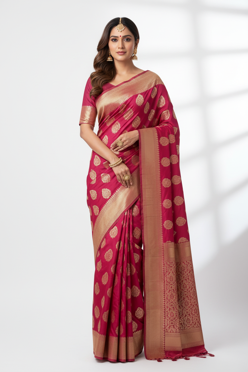 Gulabi Silk Saree - Front View