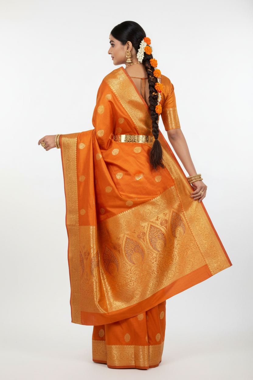 Kesariya Silk Saree - Back View