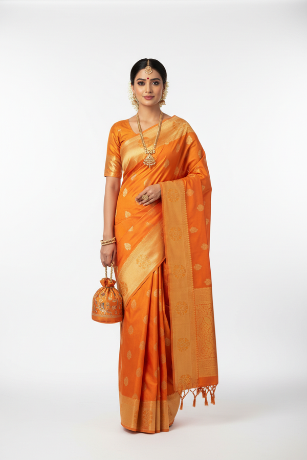 Kesariya Silk Saree - Front View