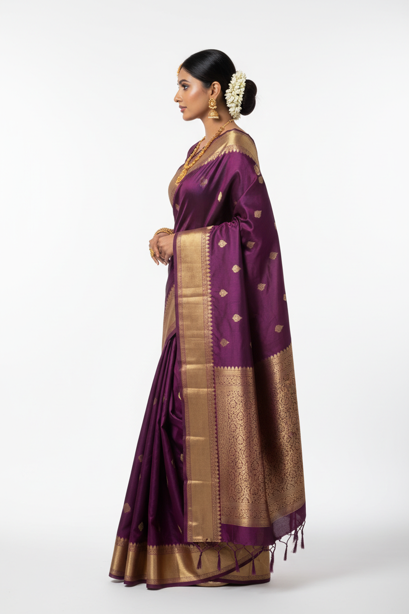 Baingani Silk Saree - Side View