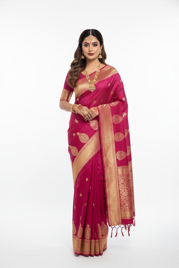 Magenta Silk Saree - Front View