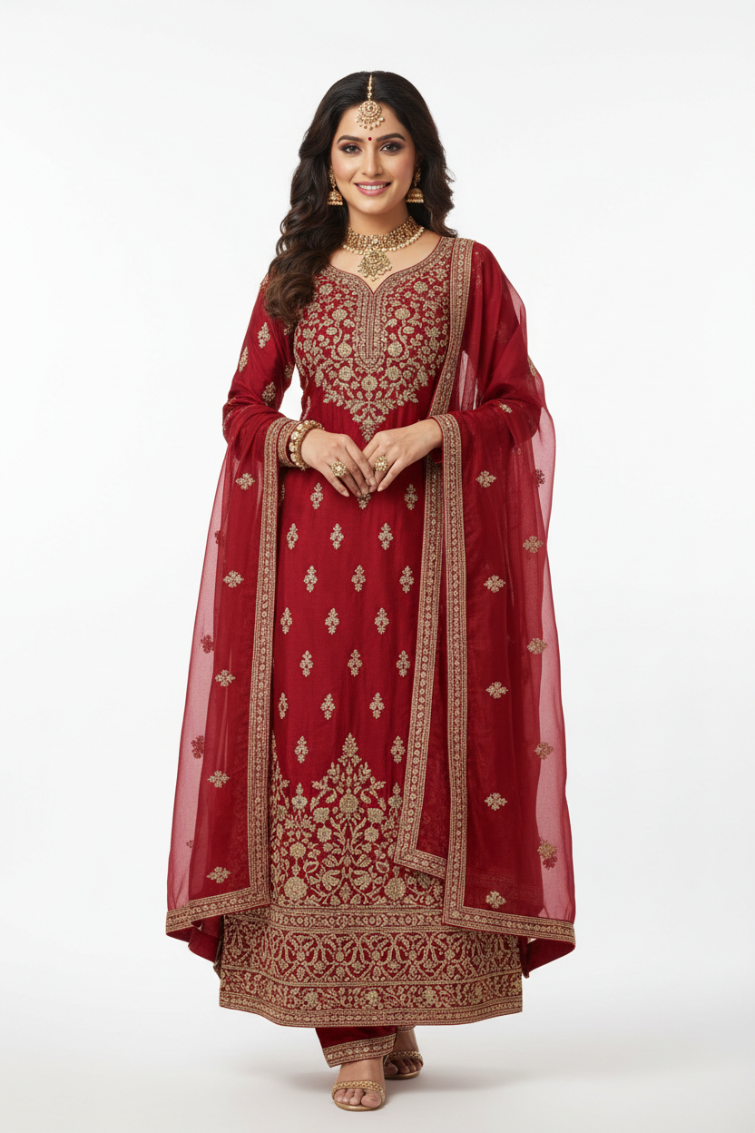Red Salwar Suit - Elegant Ethnic Wear