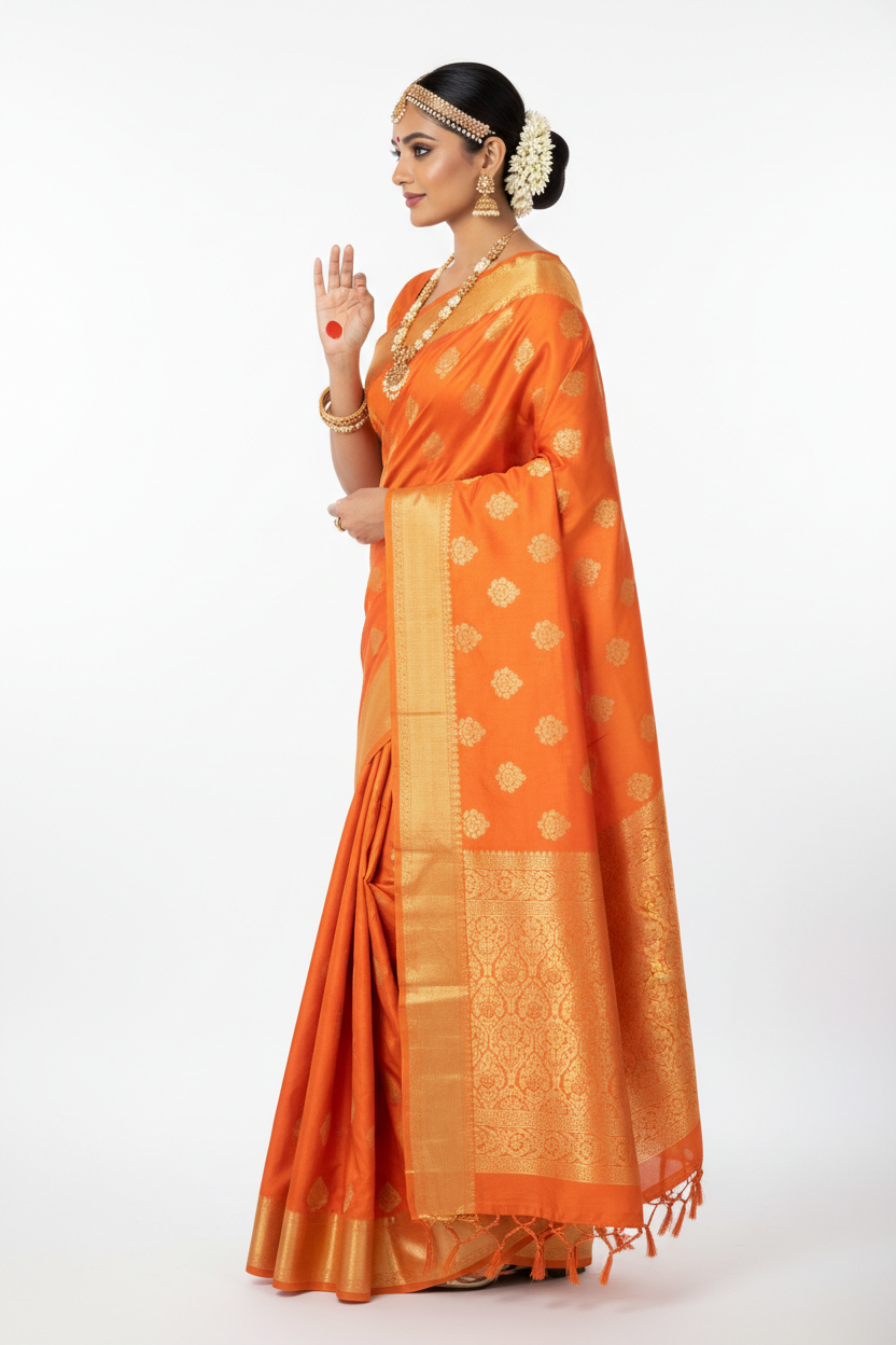 Narangi Silk Saree - Side View