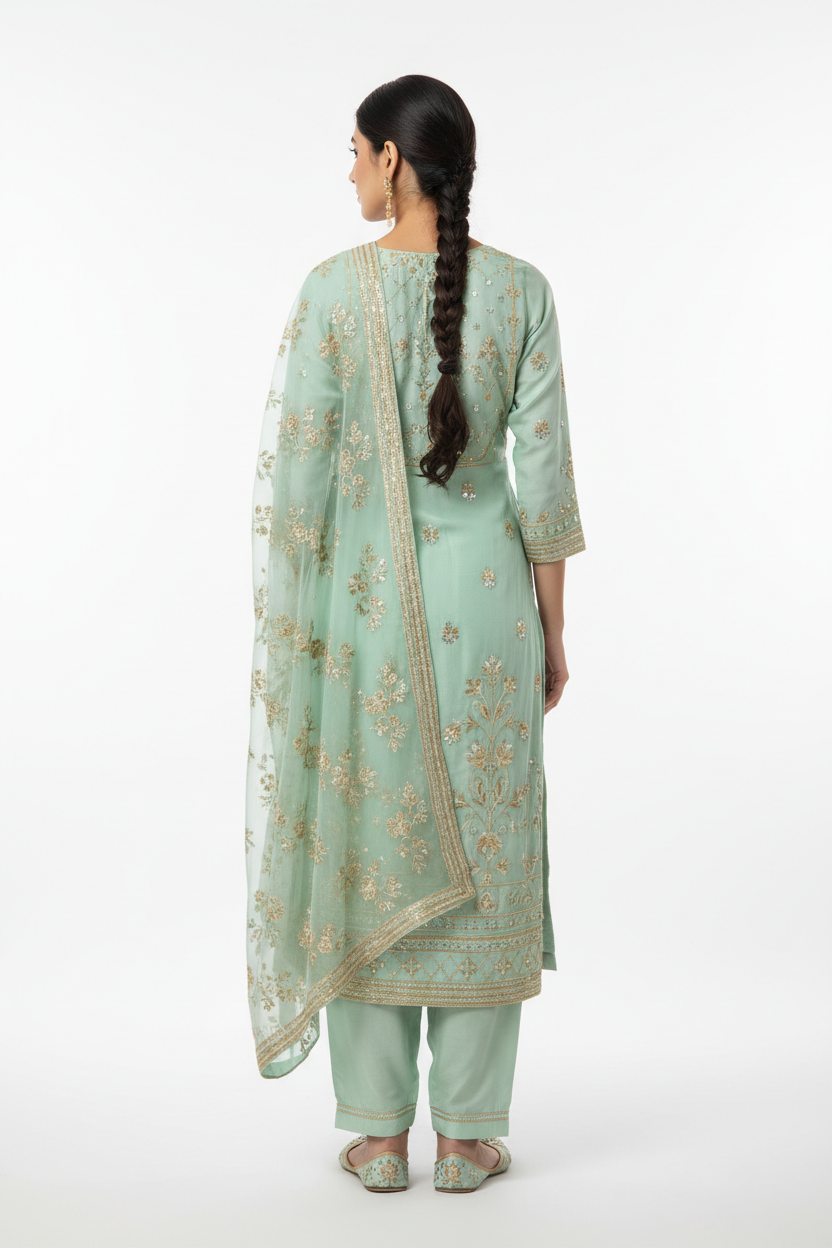 Mint Green Salwar Suit - Back View