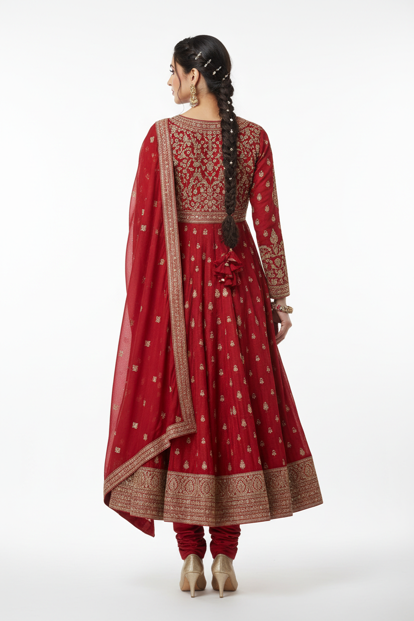 Red Anarkali Salwar Suit 4 - Back View