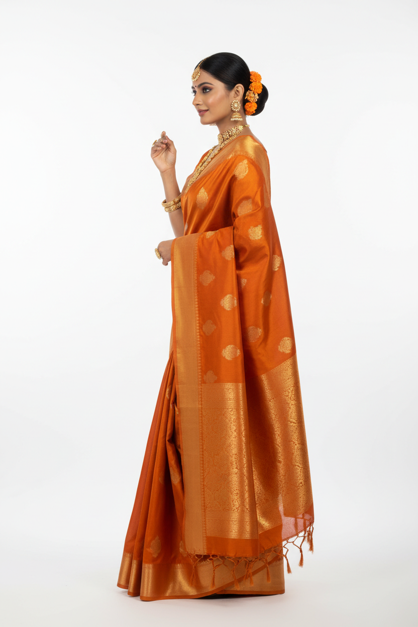 Kesariya Silk Saree - Side View