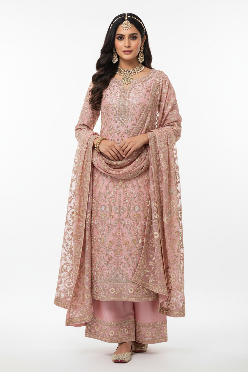 Pink embroidered Salwar Suit