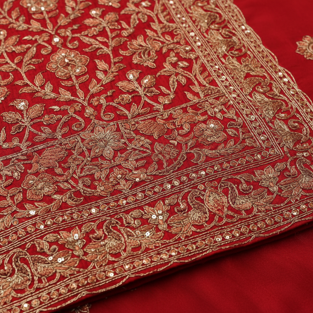 Red Salwar Suit - Embroidery Close-up