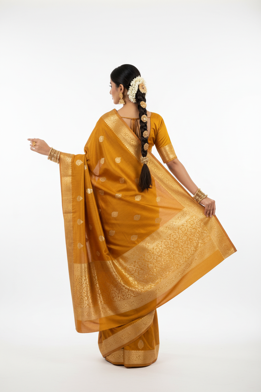 Mustard Silk Saree - Back View