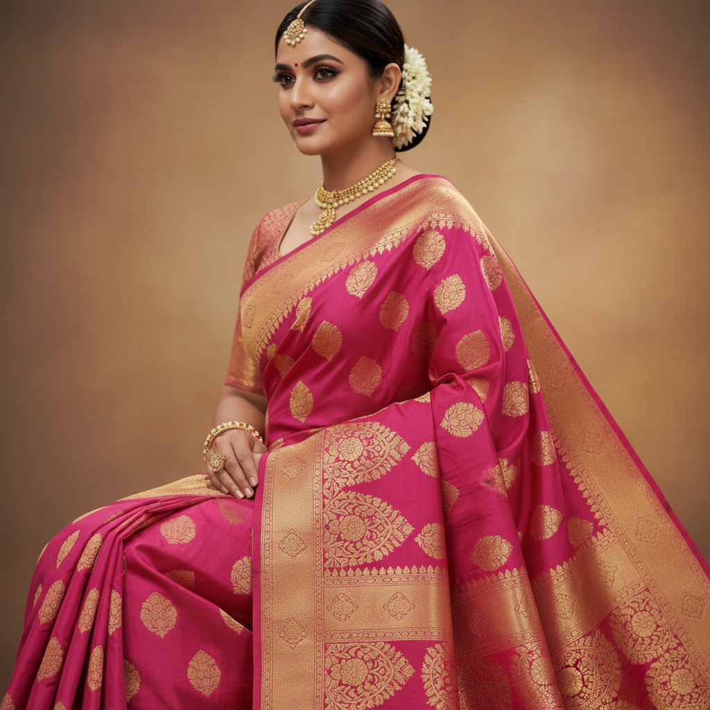 Gulabi Silk Saree - Detail View