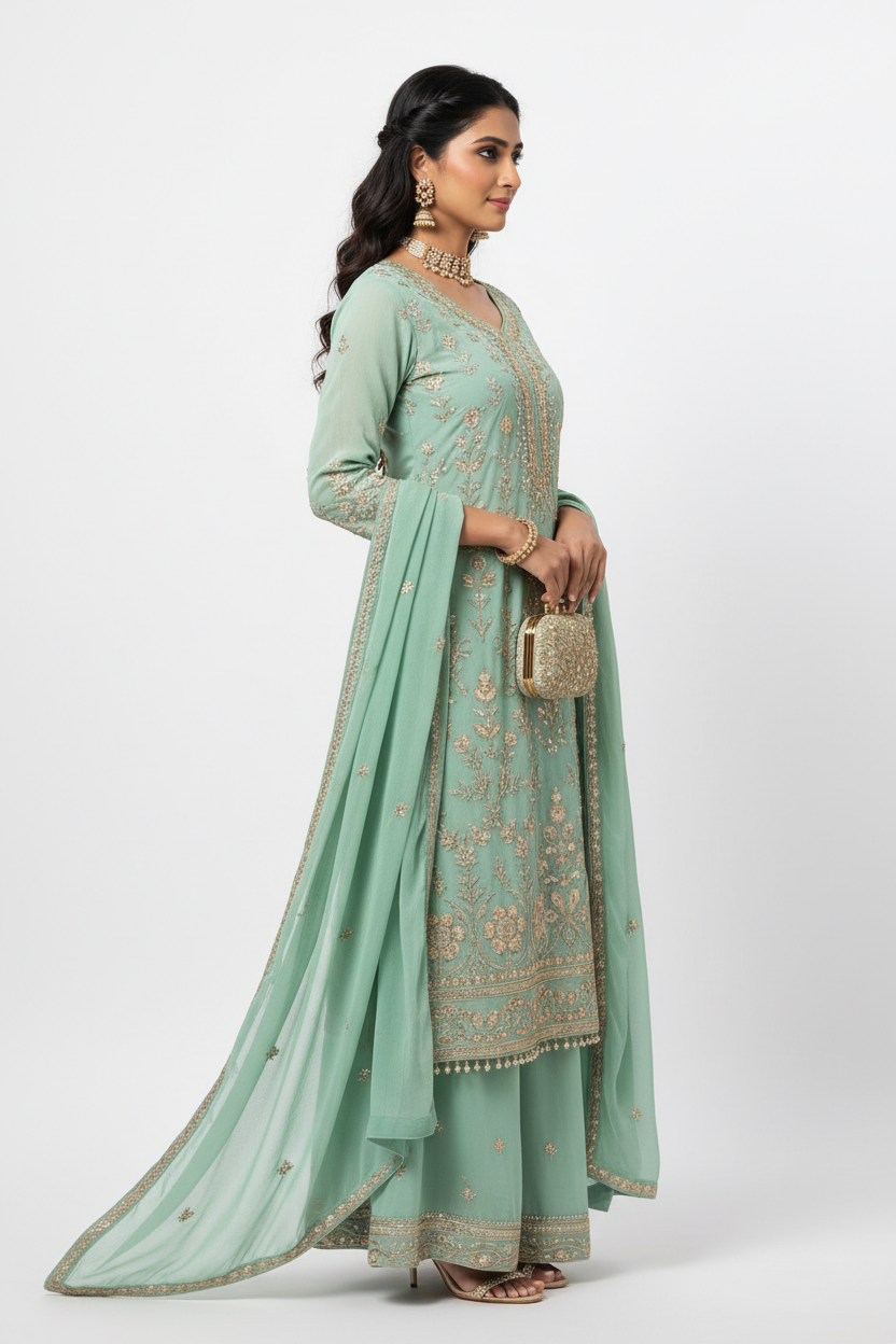 Mint Green Salwar Suit - Side View