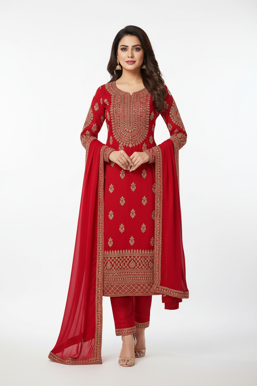 Red Salwar Suit - Front View