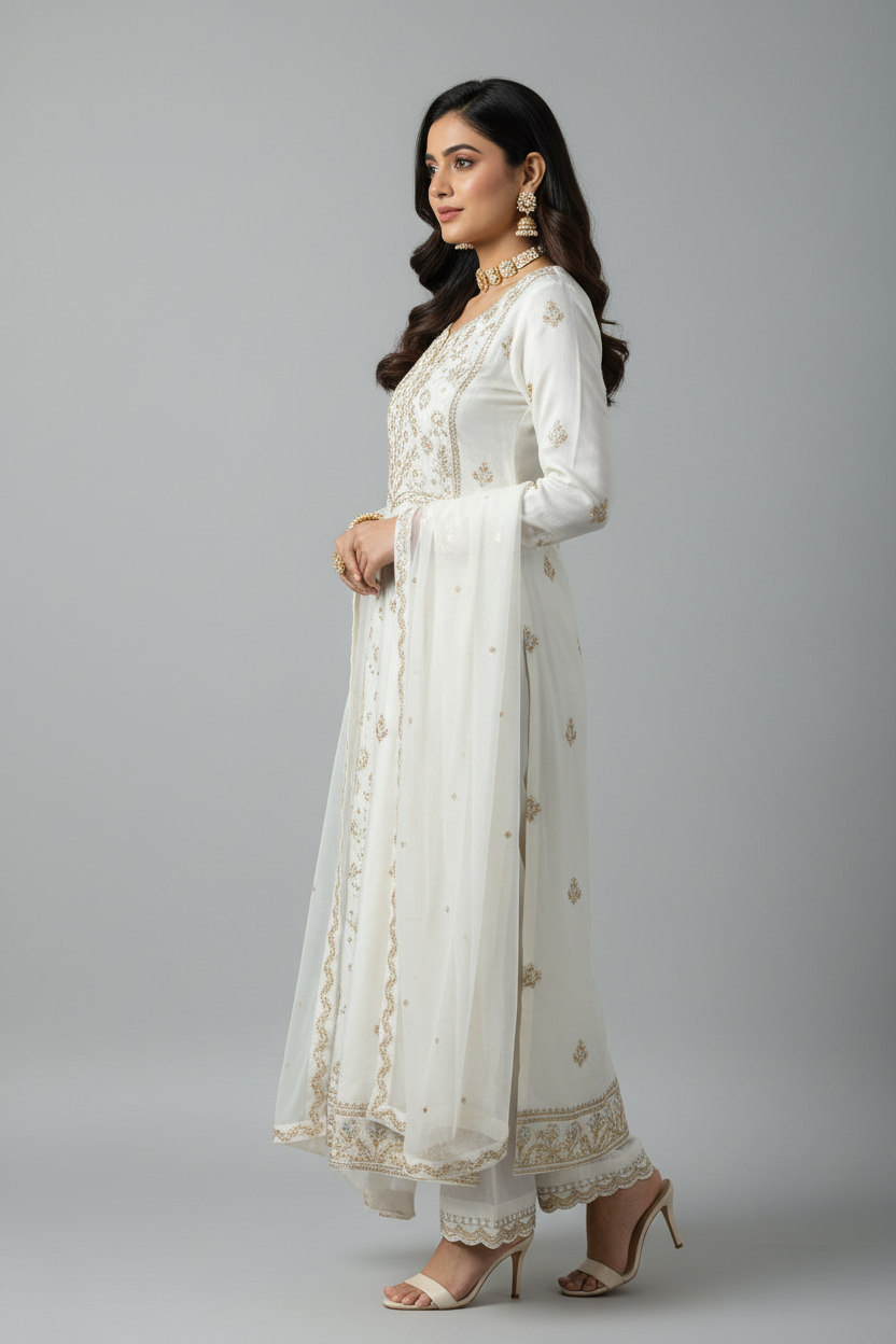 White Salwar Suit - Side View