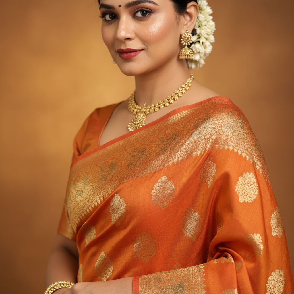 Narangi Silk Saree - Detail View