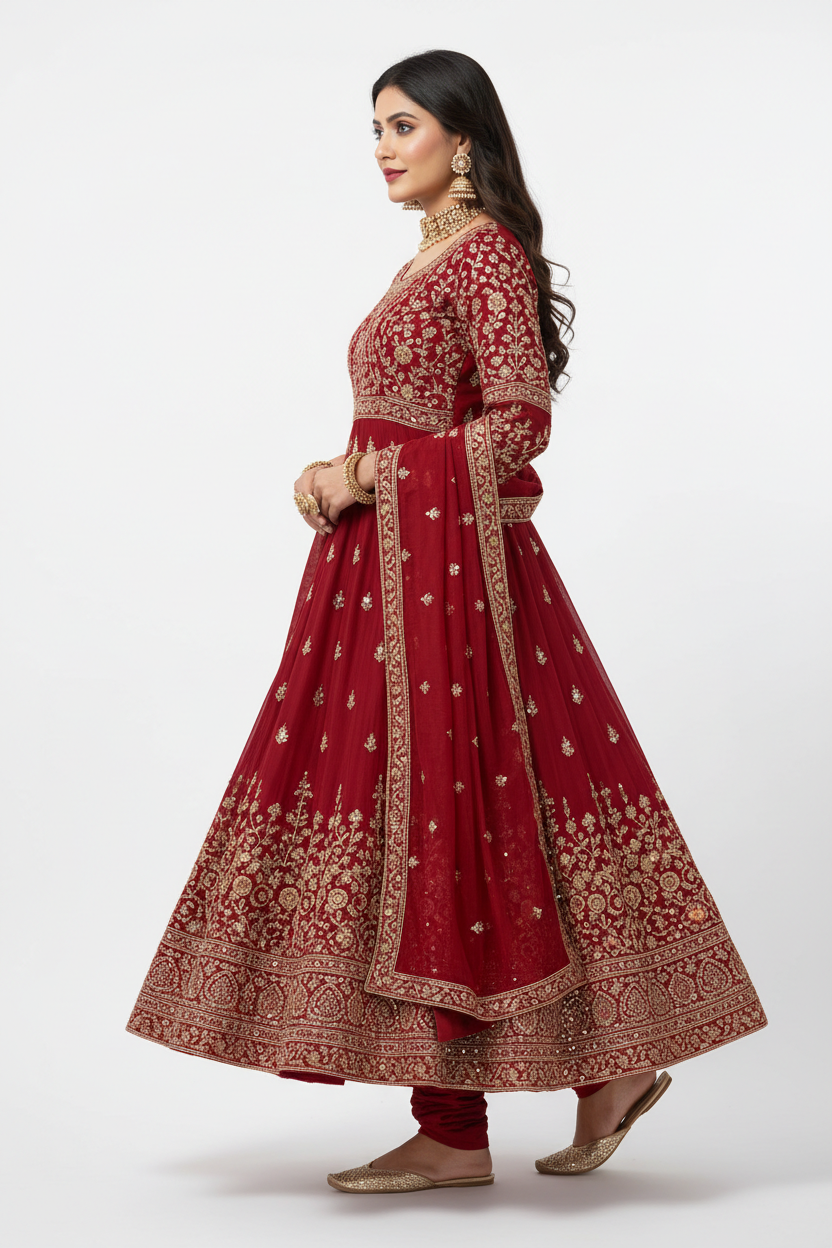Red Anarkali Salwar Suit 4 - Side View