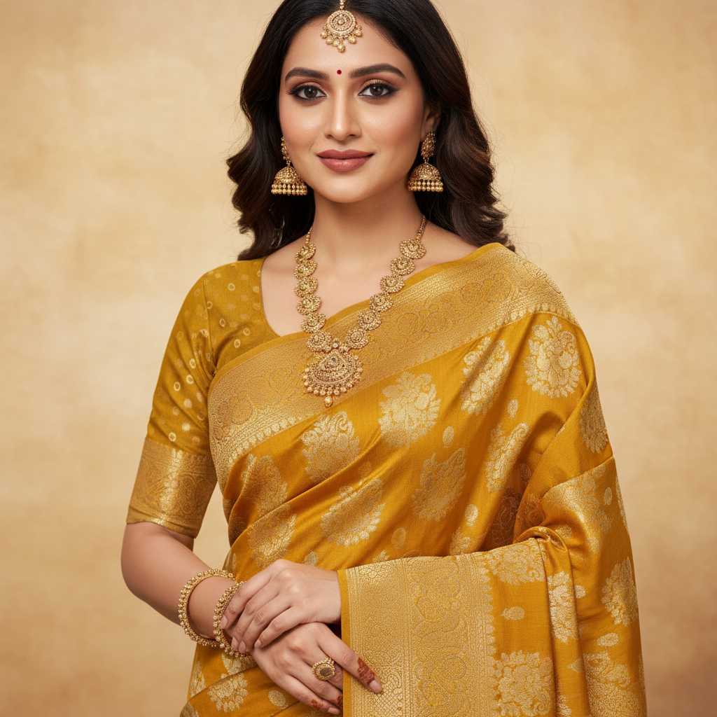 Mustard Silk Saree - Detail View