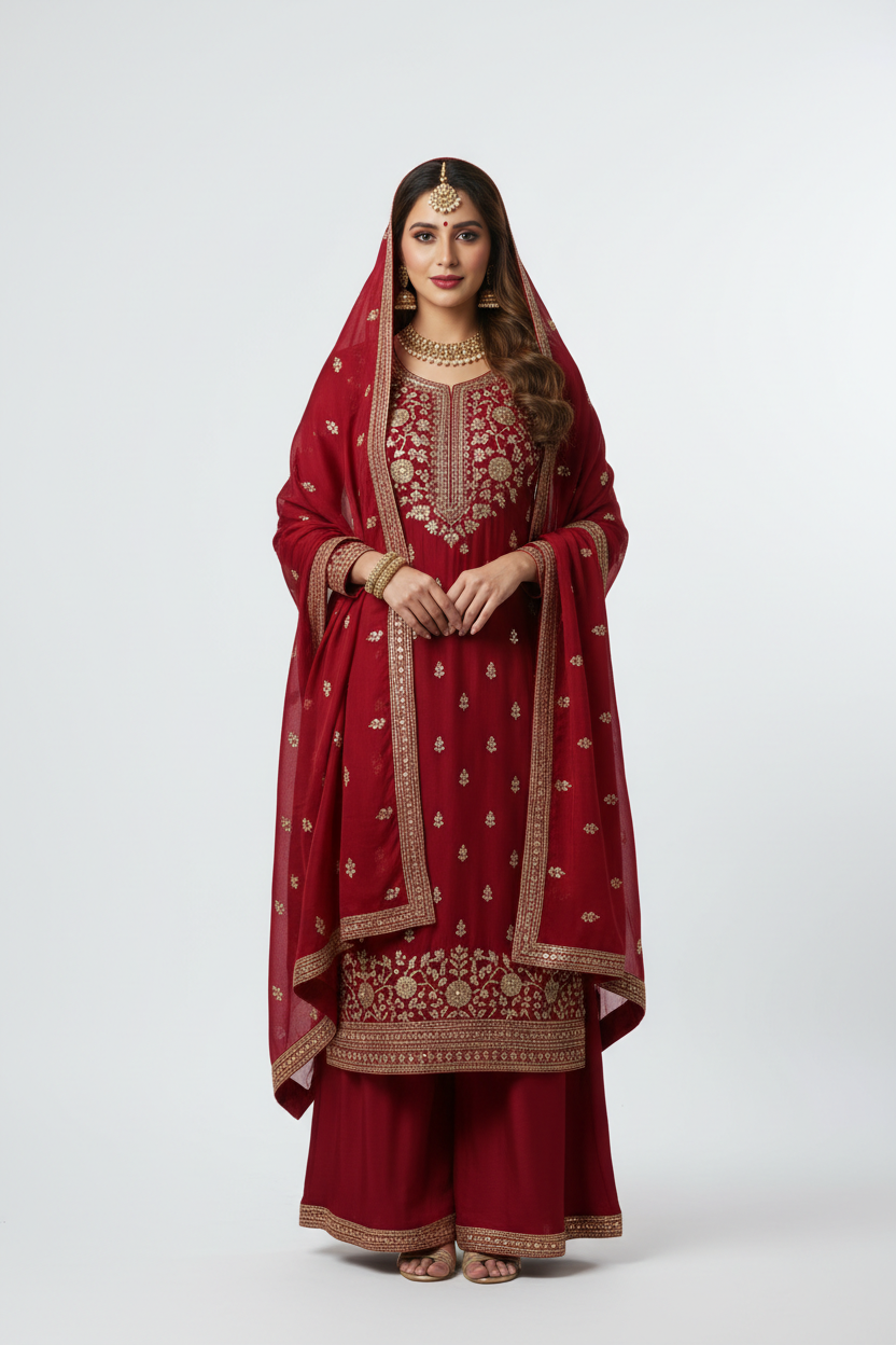 Red Salwar Suit 2 - Front View