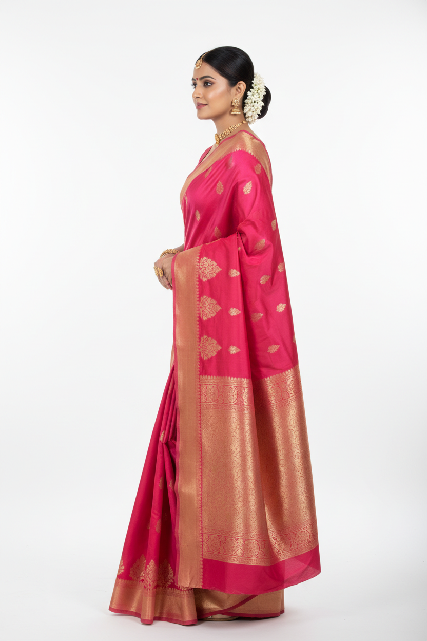 Gulabi Silk Saree - Side View