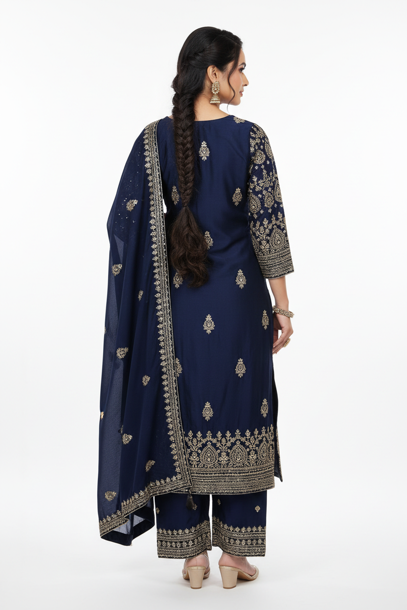 Navy Blue Salwar Suit - Back View