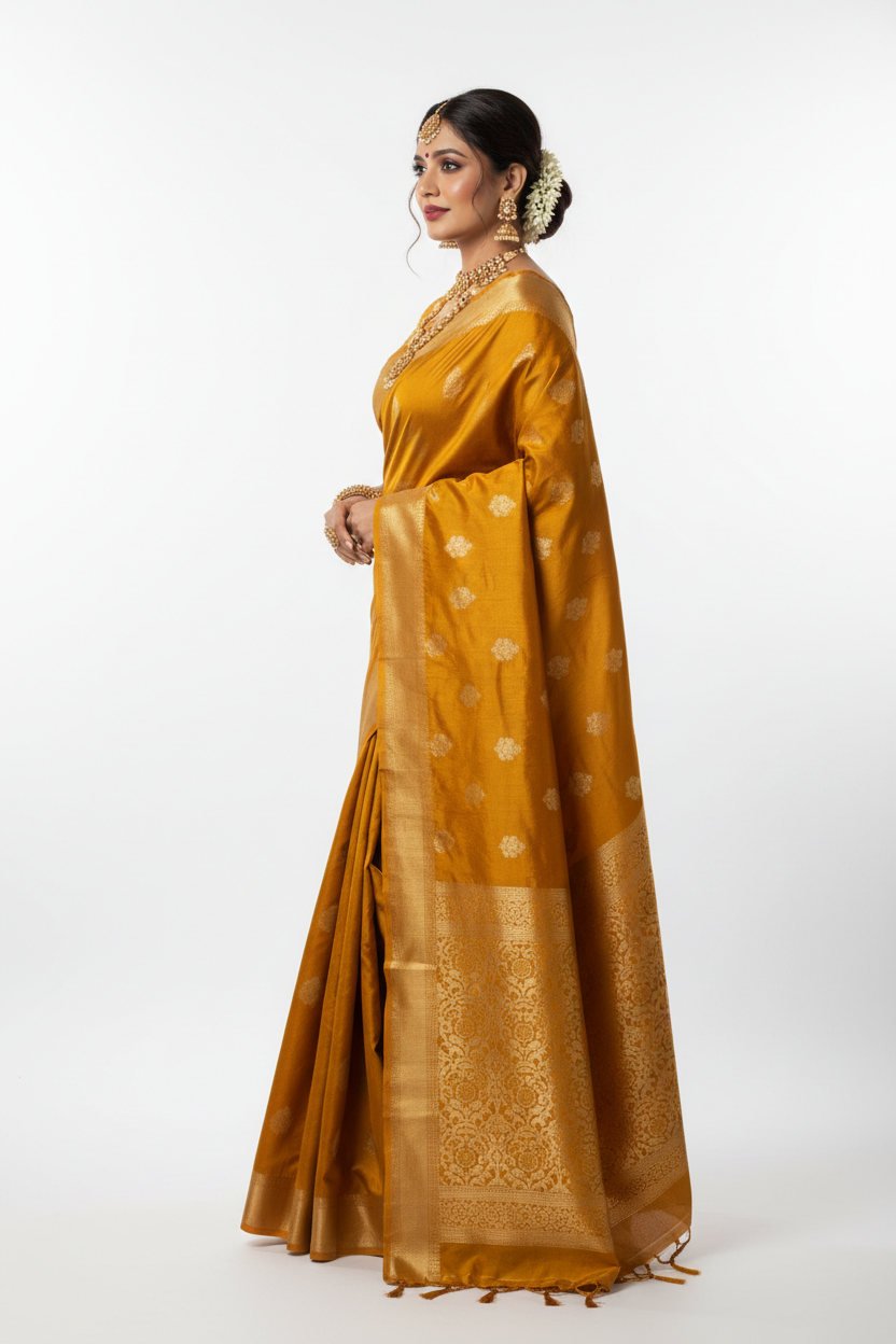 Mustard Silk Saree - Side View