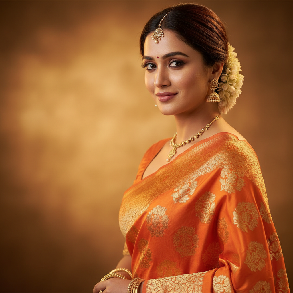 Kesariya Silk Saree - Detail View