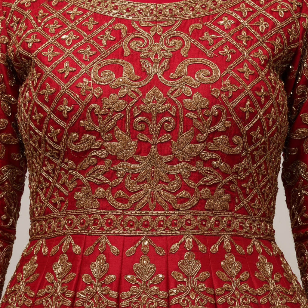 Red Anarkali Salwar Suit 4 - Embroidery Close-up