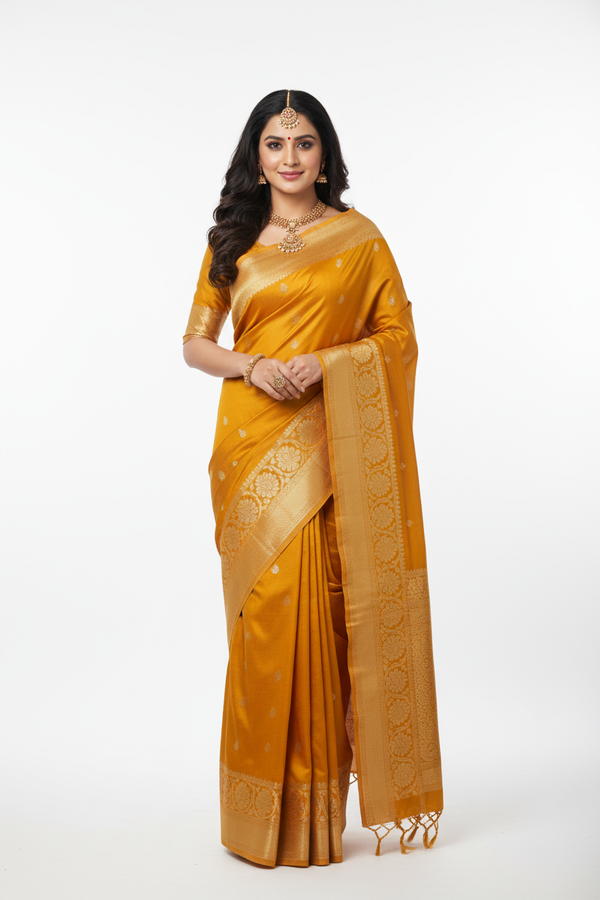 Mustard Silk Saree - Front View