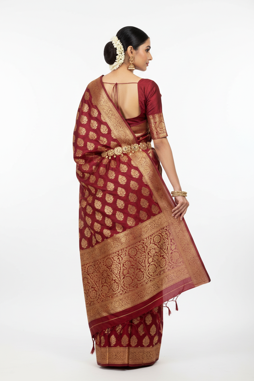 Maroon Silk Saree - Back View