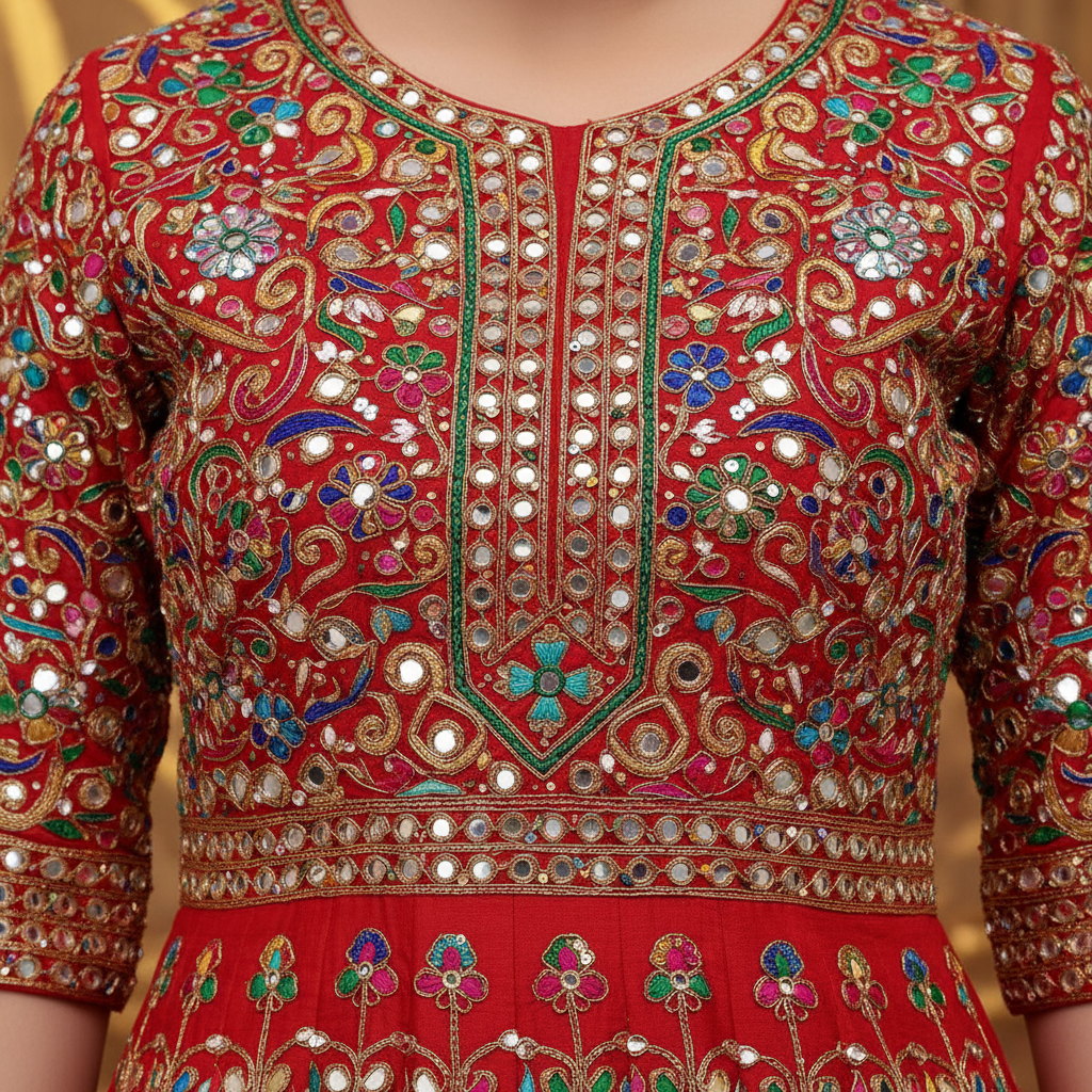 Red Salwar Suit 3 - Mirror Work Close-up
