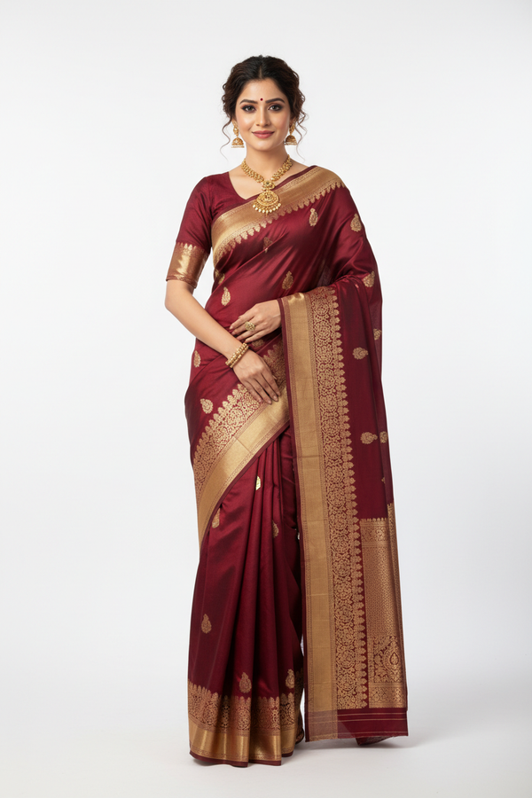 Maroon Silk Saree - Front View