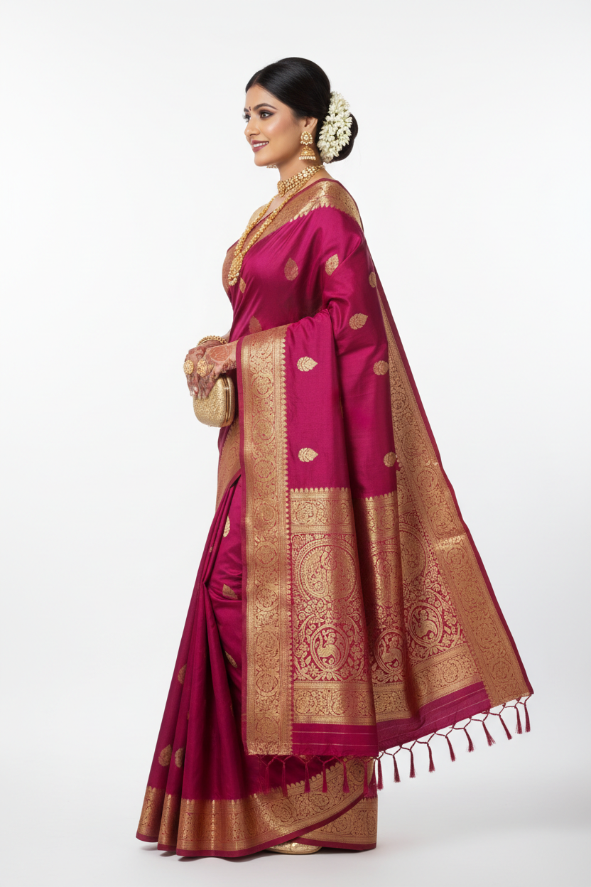 Magenta Silk Saree - Side View
