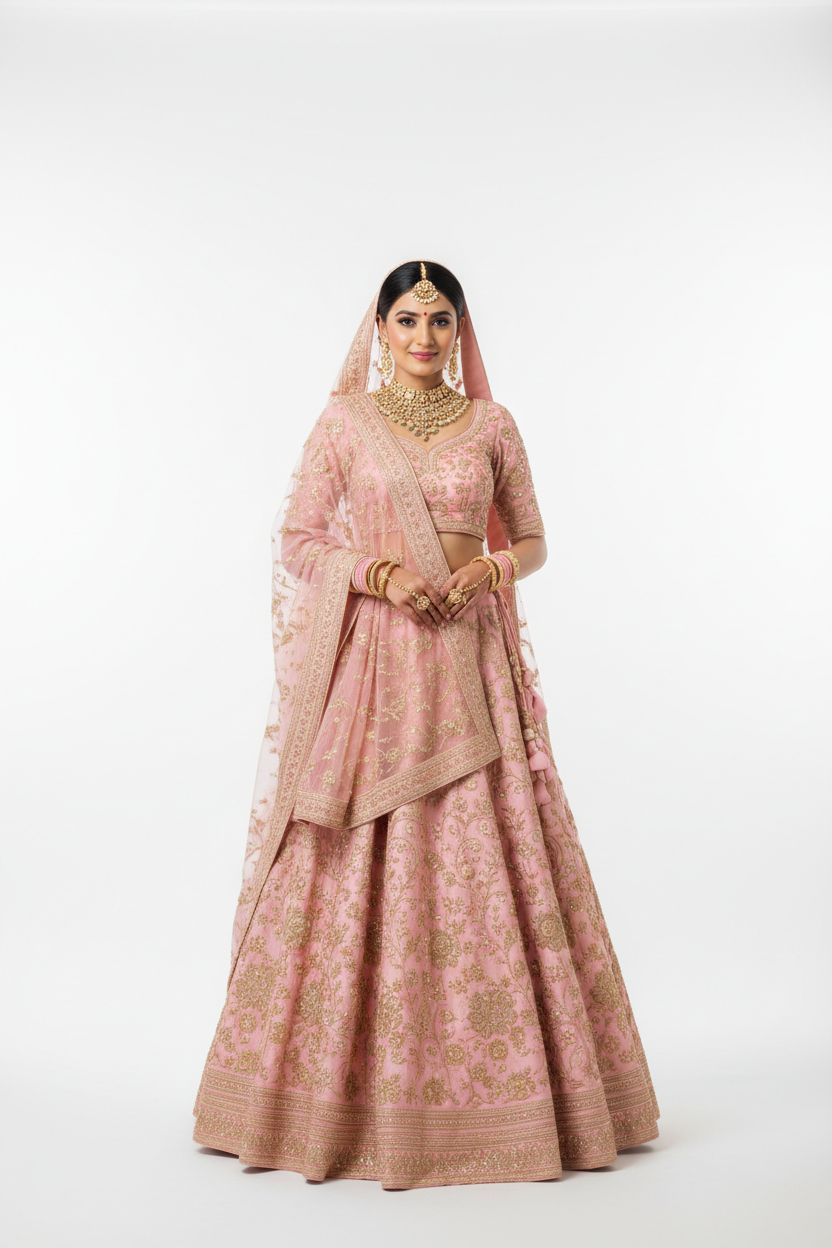 Embroidered Wedding Lehenga Pink Gold