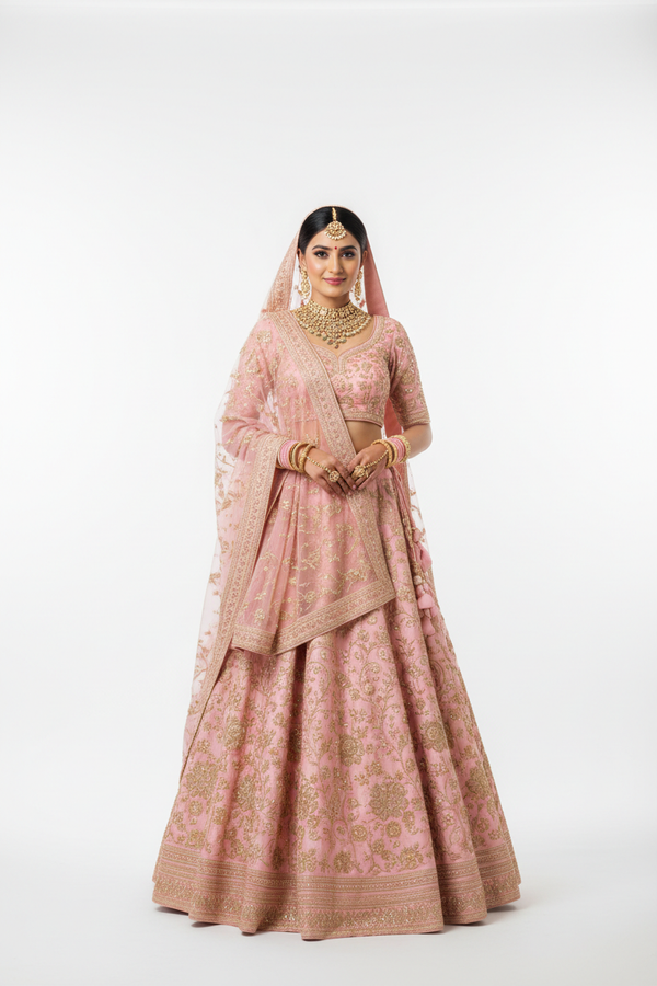 Embroidered Wedding Lehenga Pink Gold