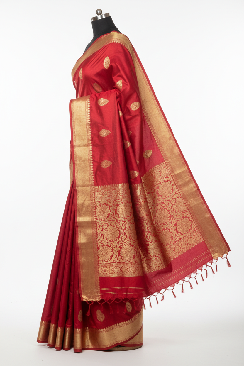 Laal Silk Saree - Side View