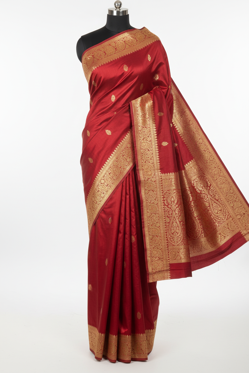 Laal Silk Saree - Front View