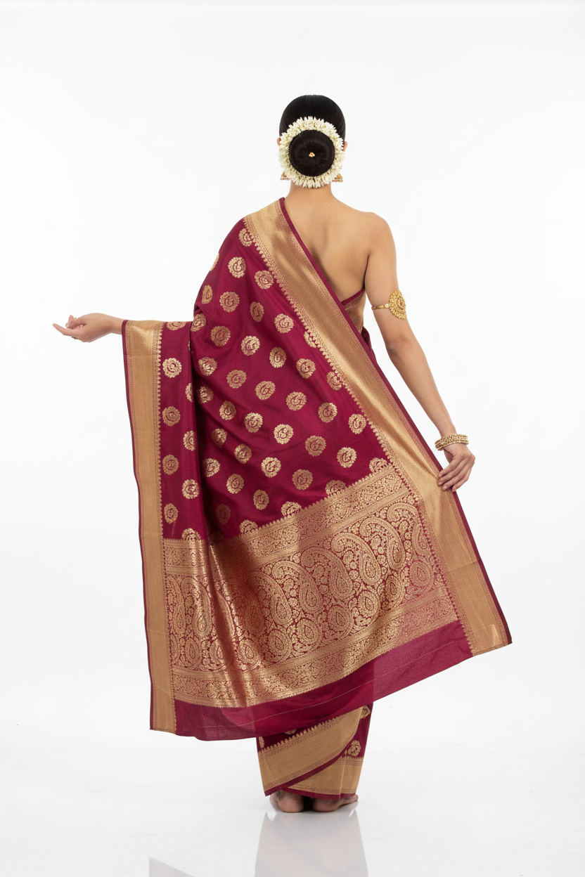 Magenta Silk Saree - Back View