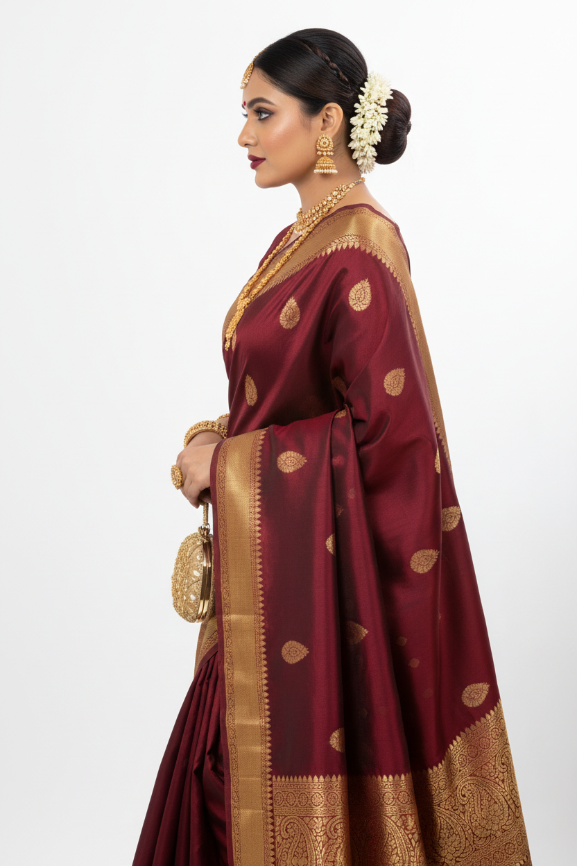 Maroon Silk Saree - Side View