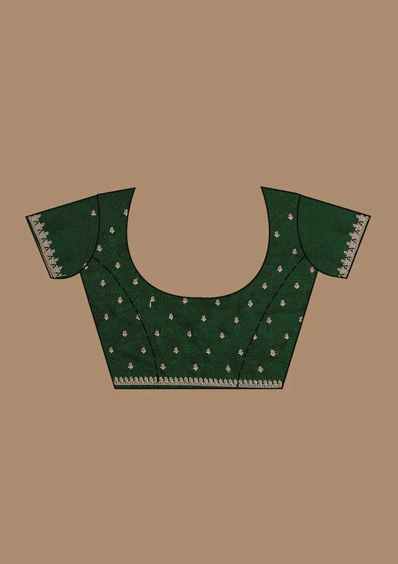 Mehandi Green Soft Raw Silk Gold Zariwork Saree With Matching Blouse Piece