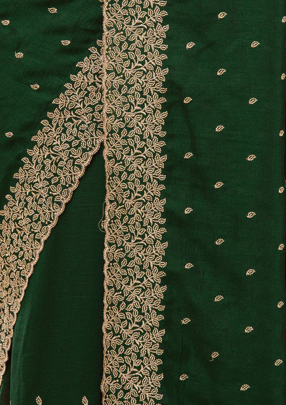 Mehandi Green Soft Raw Silk Gold Zariwork Saree With Matching Blouse Piece