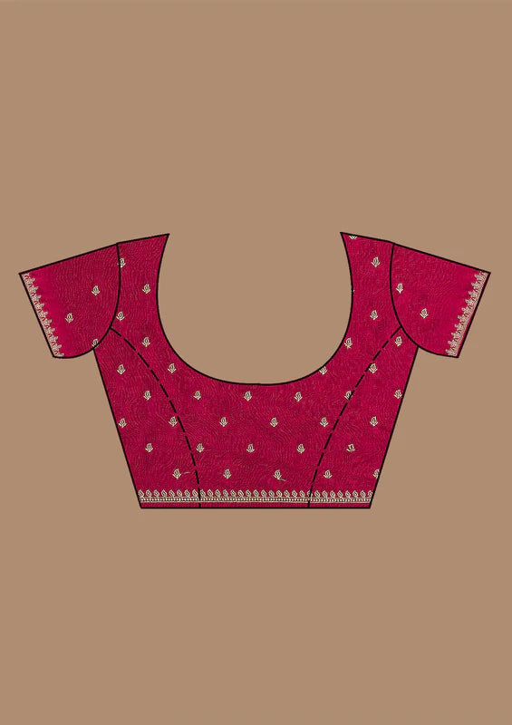 Rani Pink Soft Raw Silk Gold Zariwork Saree With Matching Blouse Piece