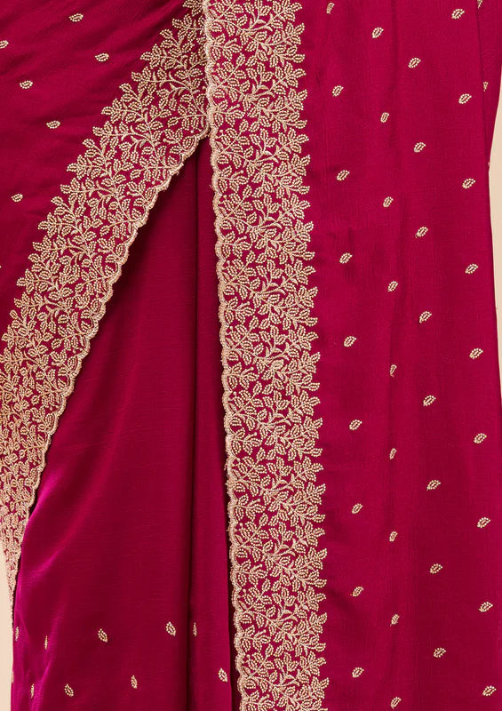 Rani Pink Soft Raw Silk Gold Zariwork Saree With Matching Blouse Piece