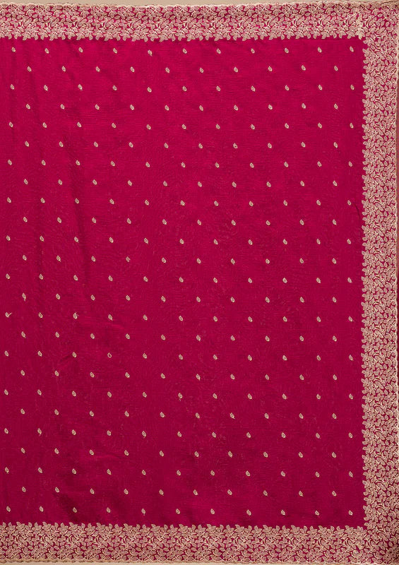 Rani Pink Soft Raw Silk Gold Zariwork Saree With Matching Blouse Piece