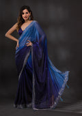 Navy Blue Crepe Silver Stonework Saree With Matching Blouse Piece